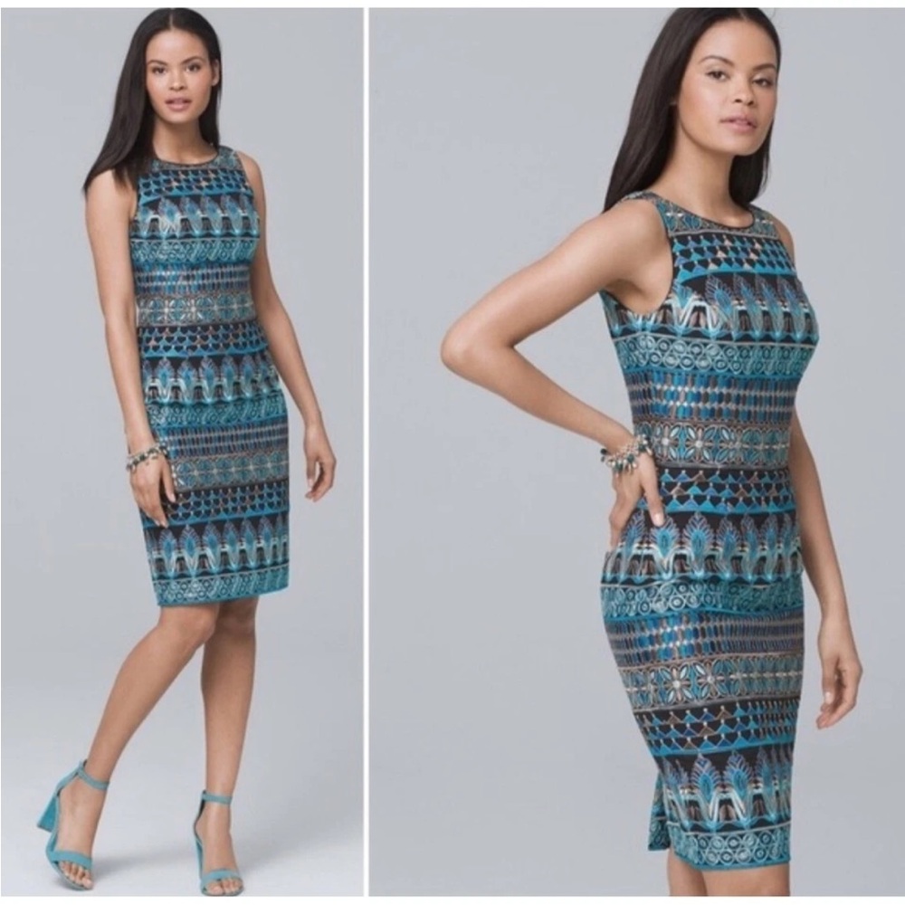 NWT Sleeveless Embroidered Jacquard Mini Cocktail Dress Teal Silver Metallic 00P